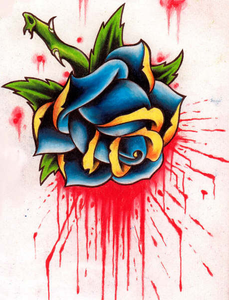 A red rose bud tattoo also shows purity and loveliness. Blue roses symbolize 